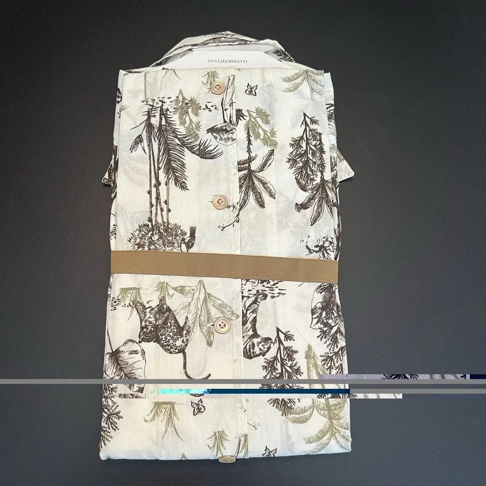 Guglielminotti NWT‎ Dress Shirt Size M White w/ Brown Jungle Print Cotton Long - Picture 8 of 9